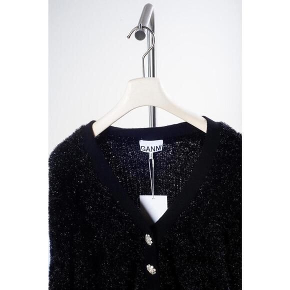 Ganni Black Metallic Cardigan w/ Flower Buttons - Picture 3 of 4